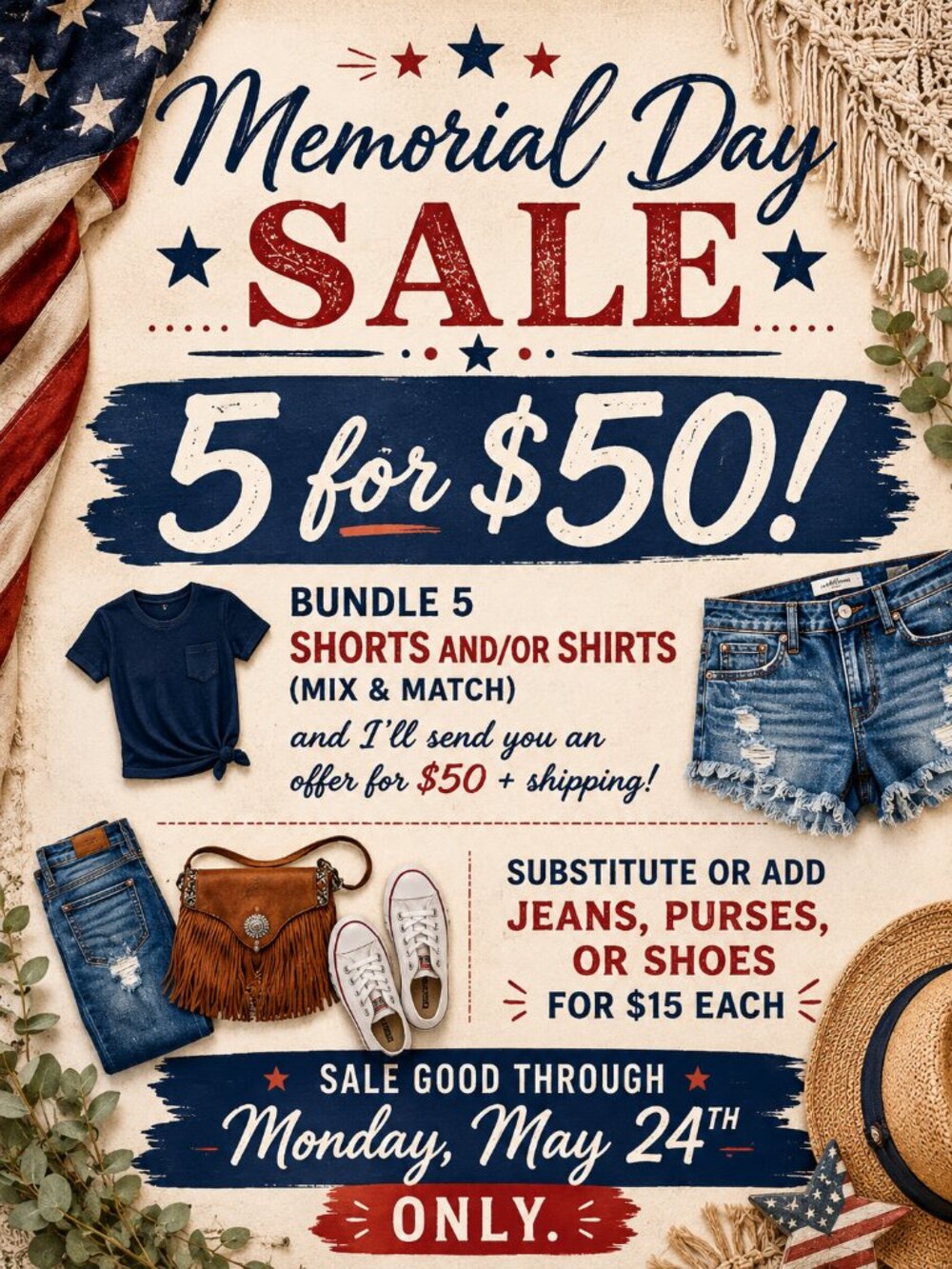 5 for $50! Memorial Day Sale on Shorts & Shirts Mix & Match + Shipping